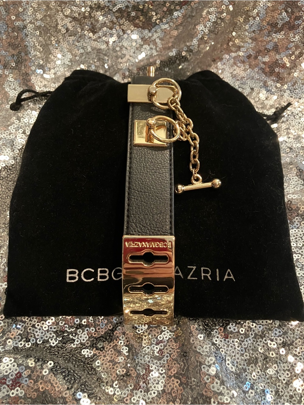 BCBGMaxAzria Set of 2 Black Leather Toggle Cuff Bracelets - Picture 9 of 9